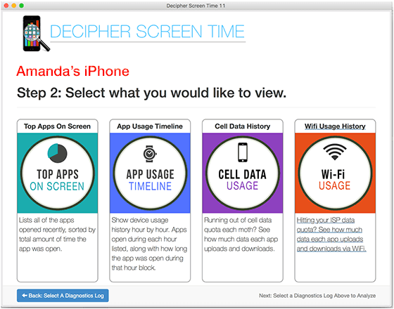 Decipher Screen Time select what data you'd like to view